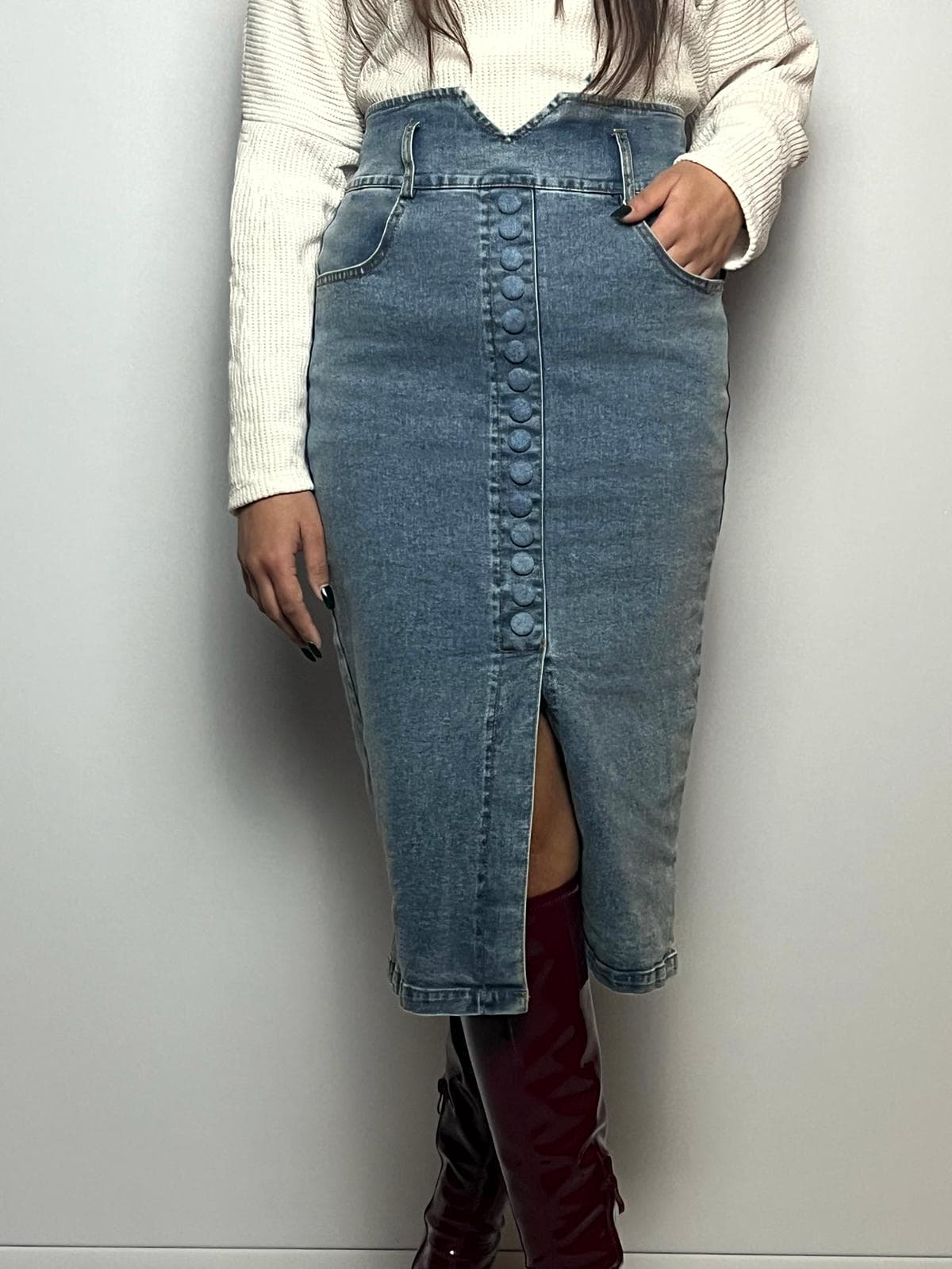 Γυναικεία Τζιν Φούστα με Κουμπιά – Ψηλόμεση Denim Φούστα